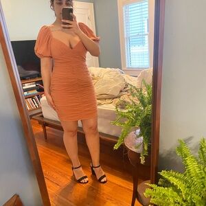 Romantic Rust orange Puff Sleeve Dress